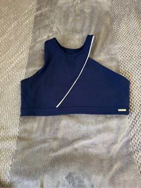 Onset Navy Blue Women's Athletic Crop Top with White Trim